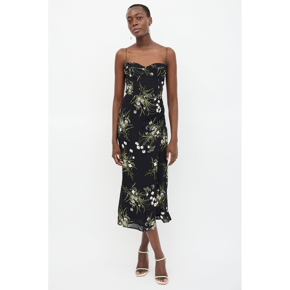 Reformation Kourtney Floral Print Georgette Midi Dress Black Size 0